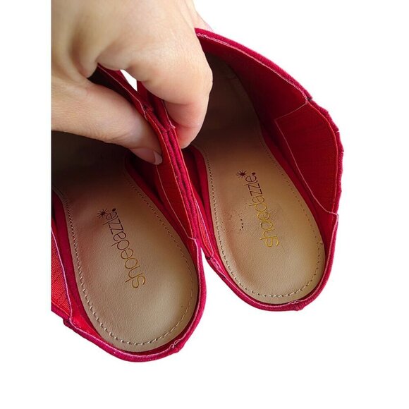 ShoeDazzle Red Blakely Pointed Toe Stiletto Heel Mules Size 7.5 Faux Suede Slip- - Picture 3 of 16